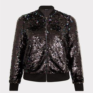 Torrid Black Iridescent Sequin Bomber Jacket - NWOT - 2